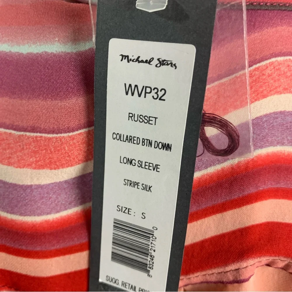 NEW Michael Star Multi Colored Collared Silk Button Down